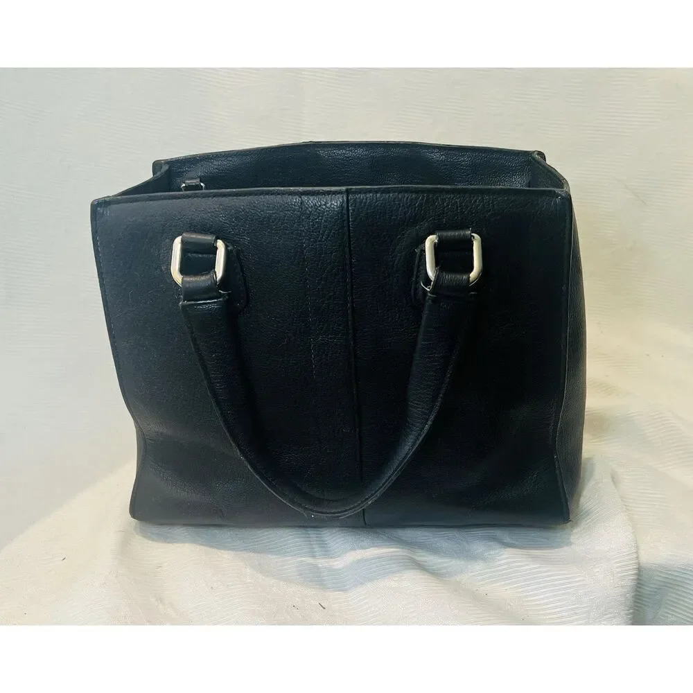 Cole Haan Berkley Satchel Handbag Black Leather Lined‎ Zip Pockets Double Handle
